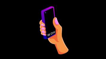 Animated hand holding a smartphone while scrolling through social media, perfect for content about mobile apps, digital habits, and communication. video