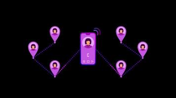 Motion graphic of a female user interacting with mobile devices and network visuals, great for social media, UI design, or digital communication video