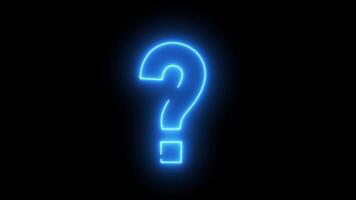 Glowing blinking neon question mark on alpha channel background. Outline query silhouette. Neon question mark icon motions video