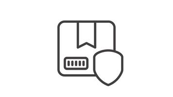 Animated package with a checkmark in a shield signifying safety and security video