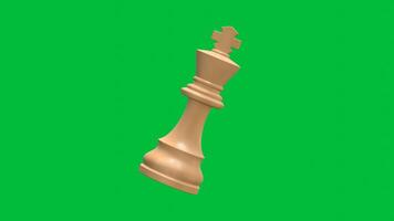 chess king piece appear rotating 3d animation on green screen background video