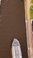 An aerial view of a ship in a canal video
