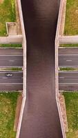 An aerial view of a road and a bridge video