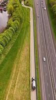 Aerial view of a highway with cars driving on it video