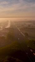 An aerial view of a highway in the morning video