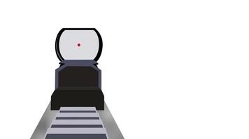 A clean, white background highlights a basic weapon sight with a red dot for simplified aiming visualization and shooter focus video