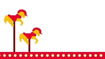 Two stylized carousel horses start a rhythmic motion, emphasizing carnival tradition through playful, animated design on a simple white background video