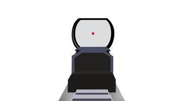 A red dot sight centers perfectly on a white background, emphasizing sharp aiming accuracy and focus in a clear view video