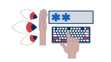 Password protection 2D animation. Data security, privacy. Cybersecurity. Shielding typing keyboard from prying eyes animated composition cartoon flat concept metaphor 4K isolated on white video