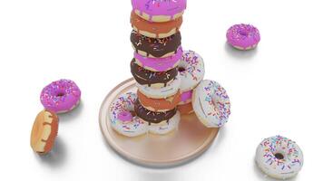 donut fall on plate with white background video