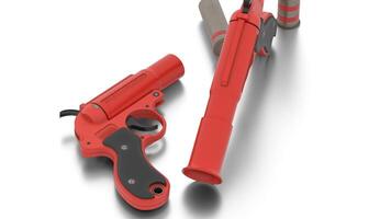 different types flare gun with ammo on white background video