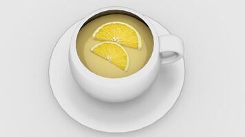 lemon tea in cup on white background video