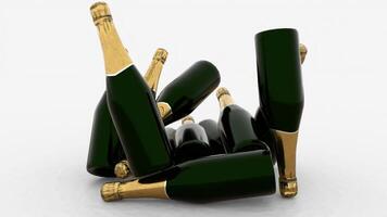 champagne Bottles falls on white background video