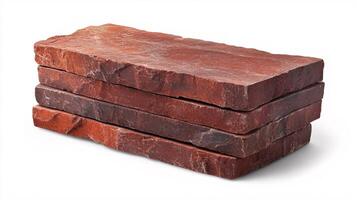 Neatly Piled Red Bricks on Pristine White Surface for Construction Projects photo