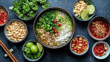 A variety of bowls with different types of food photo