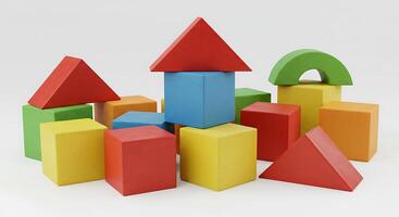 Building Blocks Arrangement with Colorful Geometric Shapes on White Background photo