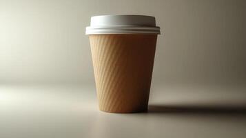 Blank paper coffee cup on a simple background showcases minimalism in design and everyday coffee culture photo