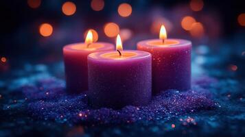 Candles glow softly on a sparkling surface during a tranquil evening in a cozy setting photo