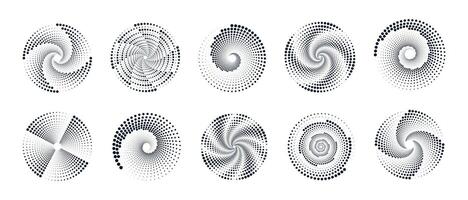 Set of halftone dotted circles. Illustration of abstract spiral circles with dots isolated on white background. Logo Poster. Banner. Design element. vector