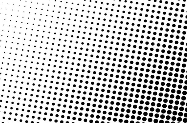 Black dotted circular halftone background isolated on white background. Illustration of round halftone dots of different sizes. Pop art pattern.