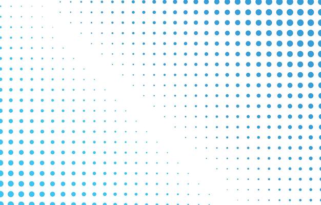 Halftone with blue dots isolated on white background. Pop art pattern. Round halftone dots of different sizes.