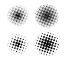 Set of circular halftone dots isolated on white background. Illustration of round halftone dots of different sizes and densities. vector