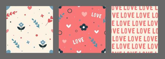 Set of seamless romantic patterns with flowers vector