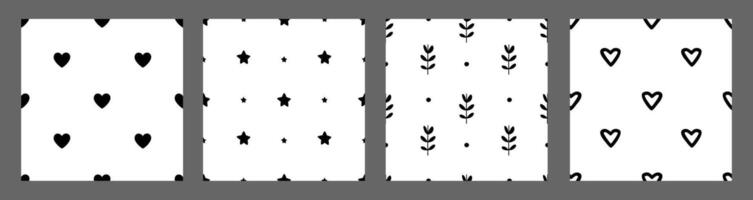 Set of romantic seamless patterns in doodle style vector