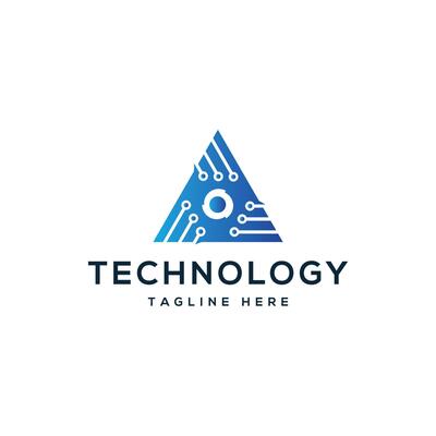 technology triangle shape logo design circuit minimal modern concept
