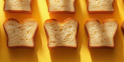 Slices of bread arranged on a yellow background creating a visually appealing composition photo