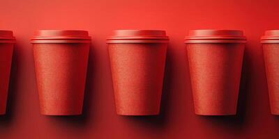 Colorful red paper cups arranged on a vibrant background creating a cheerful and inviting atmosphere photo