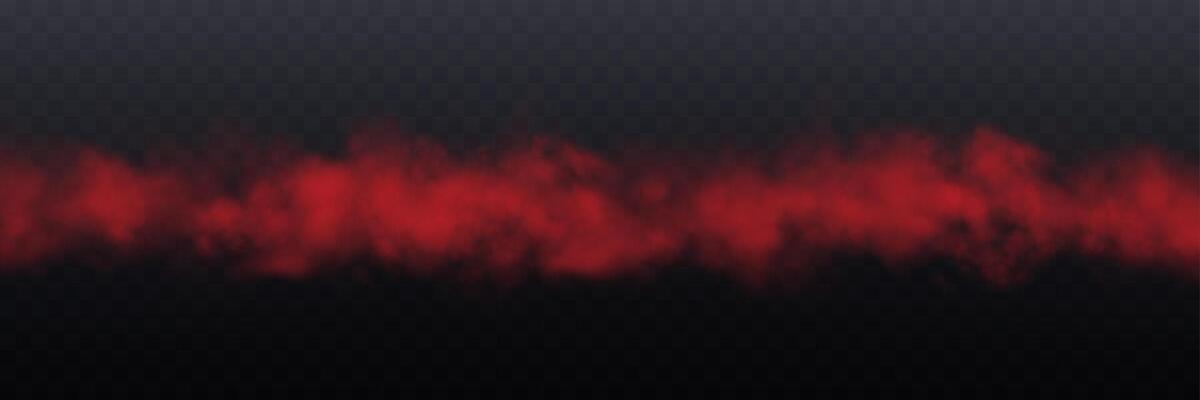 Realistic long red smoke or haze, overlay effect on a dark background