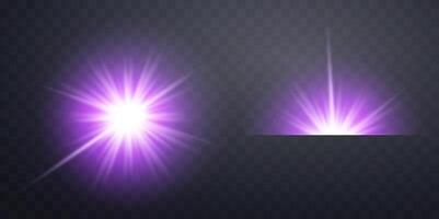 Purple horizontal lensflare. Light flash with rays or violet spotlight and bokeh. Glow flare light effect. illustration vector
