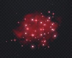 Red glittering dots, particles, stars magic sparks. Dust cloud flare light effect. Red luminous points with smoke. particles on background vector