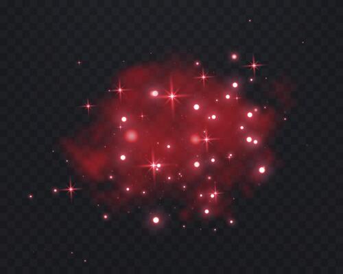 Red glittering dots, particles, stars magic sparks. Dust cloud flare light effect. Red luminous points with smoke. particles on background