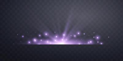 Purple horizontal lensflare. Light flash with rays or violet spotlight and bokeh. Glow flare light effect. illustration. vector