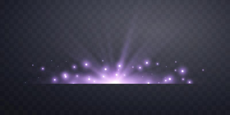 Purple horizontal lensflare. Light flash with rays or violet spotlight and bokeh. Glow flare light effect. illustration.