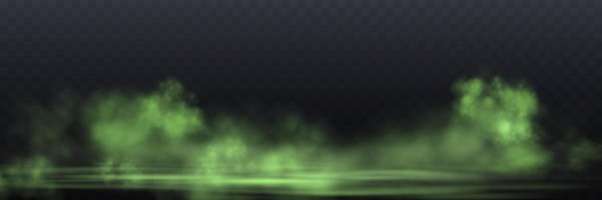 Realistic green smoke or haze, overlay effect on a dark background. Hot fire and flame, magic fog, vapor on floor. Abstract illustration