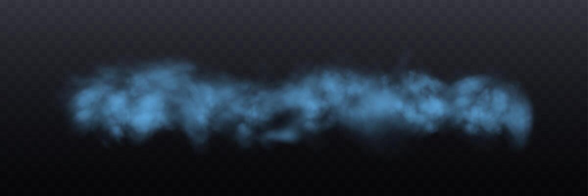 Realistic long blue smoke or haze, overlay effect on a dark background. Hot and flame, magic fog, vapor. Abstract illustration