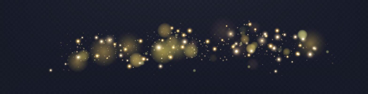 Gold glittering dots, particles, stars magic sparks. Glow flare light effect. Gold luminous points, particles
