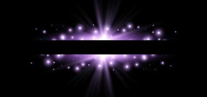 Purple horizontal lensflare. Light flash with rays or violet spotlight and bokeh. Glow flare light effect vector