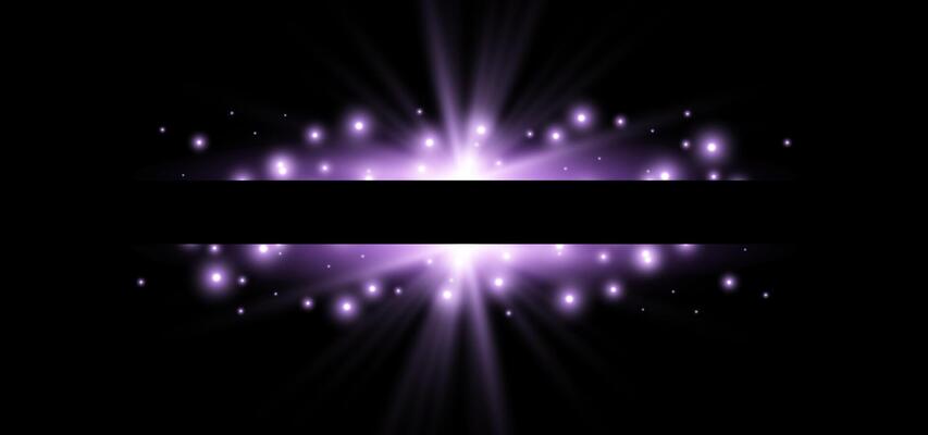 Purple horizontal lensflare. Light flash with rays or violet spotlight and bokeh. Glow flare light effect
