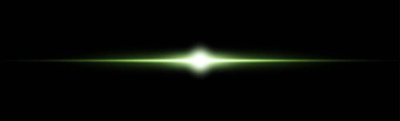 Green horizontal lensflare. Light flash with rays or green spotlight. Glow flare light effect. illustration