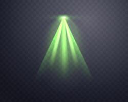 Green spotlight, Illuminated green stage, glow flare effect. Bright beams of spotlights, lamp, vertical rays. illustration. vector