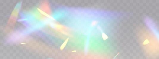 Blurred rainbow refraction overlay effect. Light lens prism effect on background. Holographic reflection, crystal flare leak vector