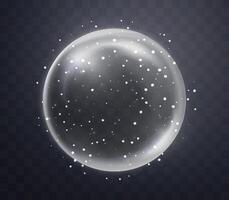 Silver magic fantasy sphere. Crystal ball with white glowing sparkles and particles. Energy orb with glow flare light effect. Isolated illustration. vector