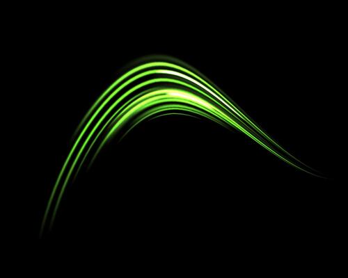 Glowing green lines. Neon realistic energy speed illustration.