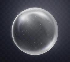Silver magic fantasy sphere. Crystal ball with white glowing sparkles and particles. Energy orb with glow flare light effect. vector