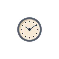 A minimalist flat design of a round wall clock with beige face and dark gray frame. The analog clock shows the time clearly with hour and minute hands, and is perfect for use in time management apps. vector