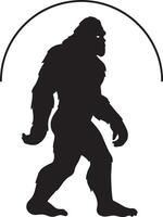 Silhouette of a bigfoot walking against a white background with a semicircle element vector